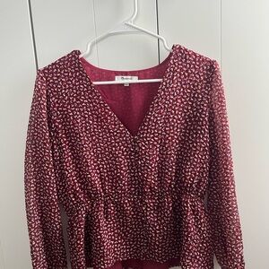 Madewell Burgundy Floral V-Neck Peplum Blouse